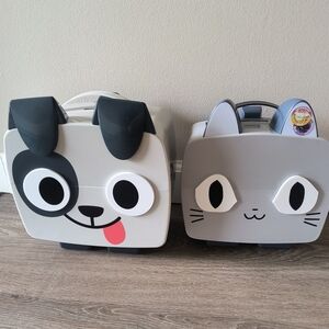 Pet Simulator Storage Container With Carry Handle Dalmation Grey Cat Lot Of 2